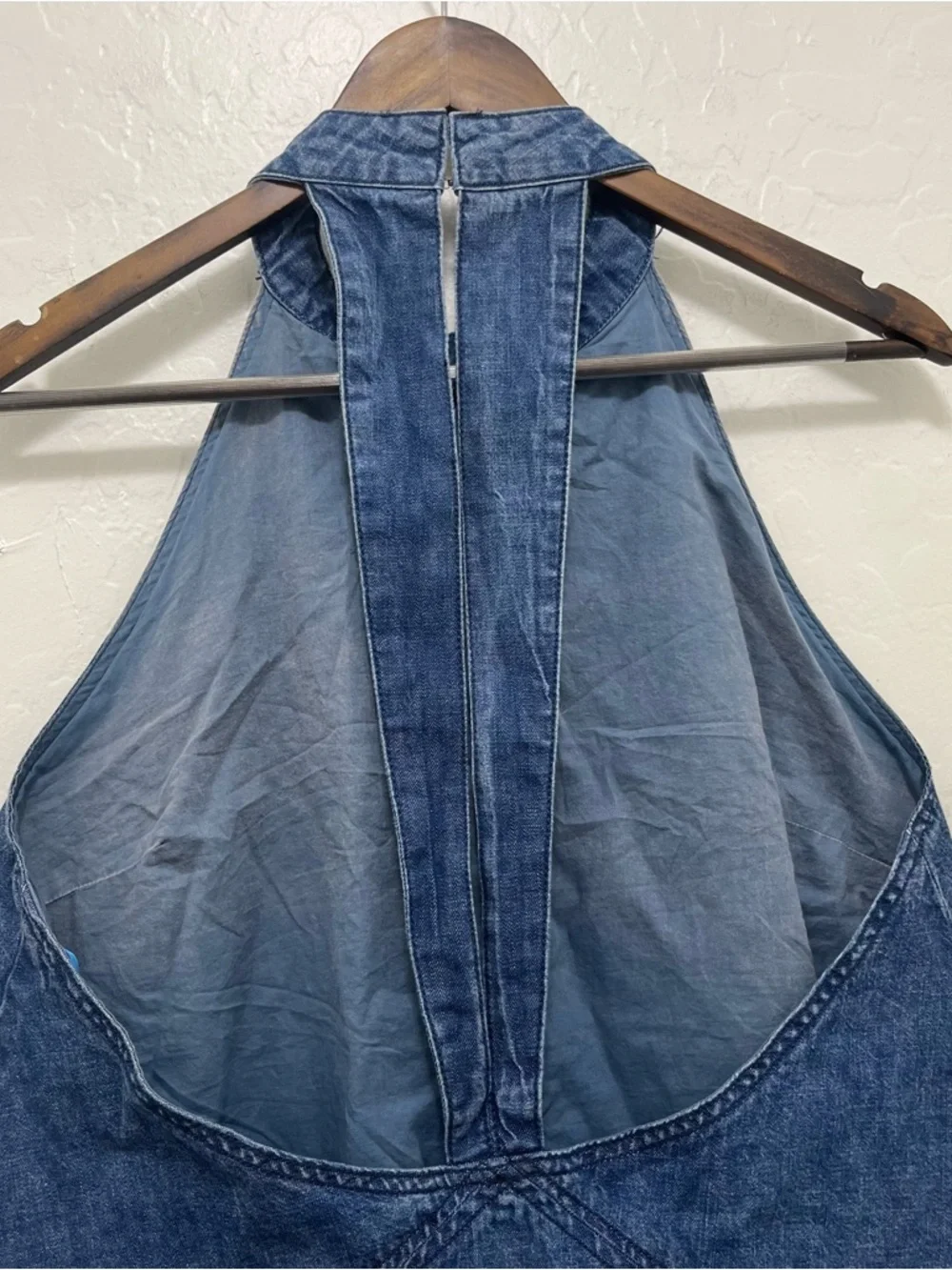 Free People Rising Sun Mini Denim Halter Dress Sz XL - Picture 7 of 12